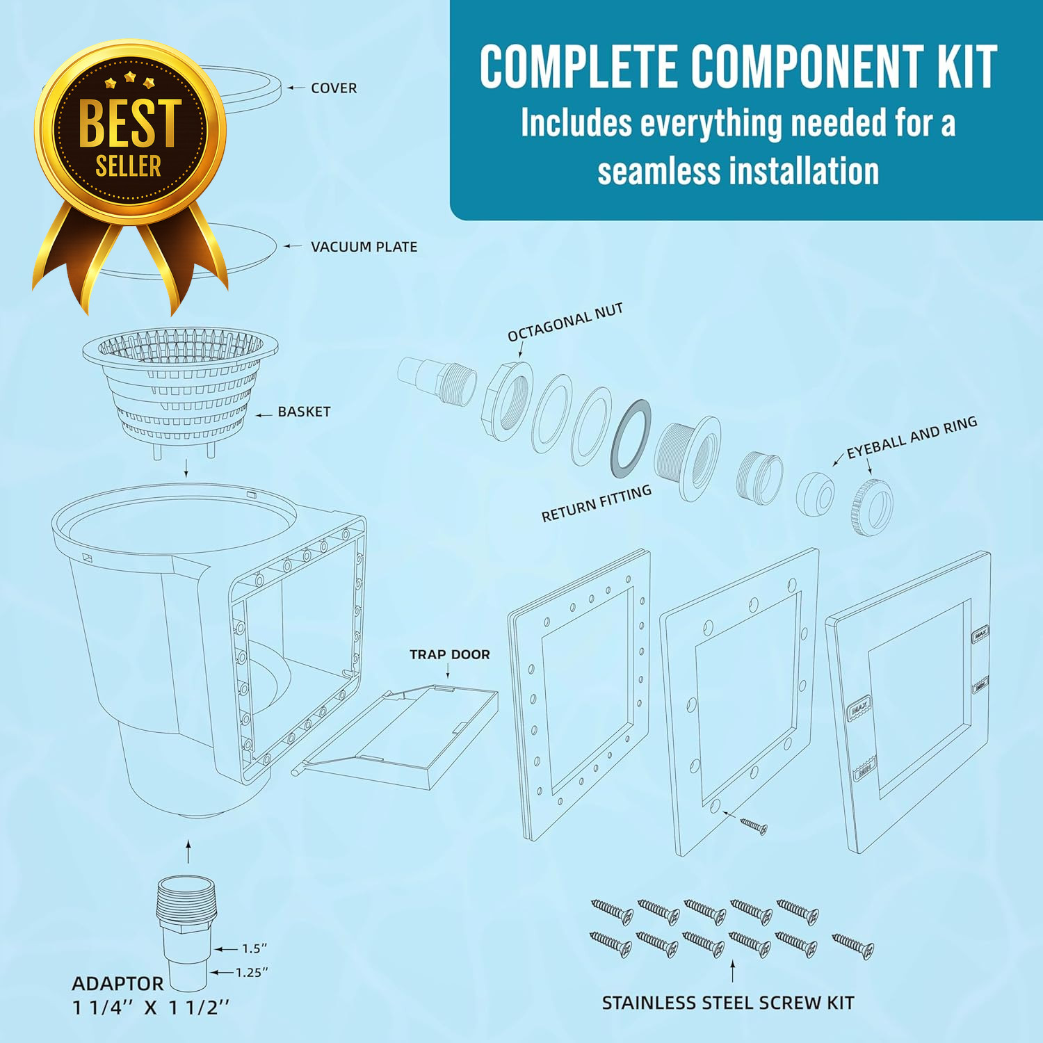 Standard Thru-Wall Above Ground Pool Skimmer Kit ABS Construction Complete Unive
