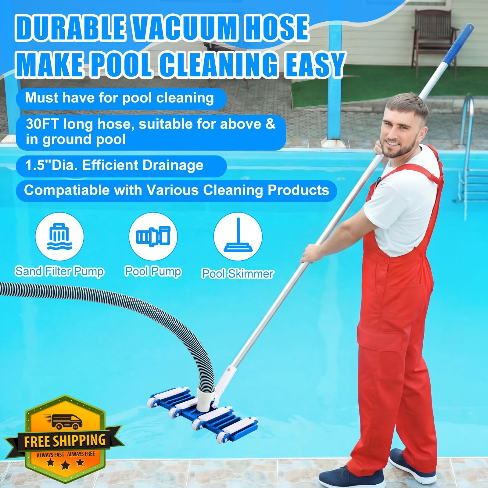 Innconee 4 Pcs Pool Vacuum Kit 13&Prime; Vacuum Head