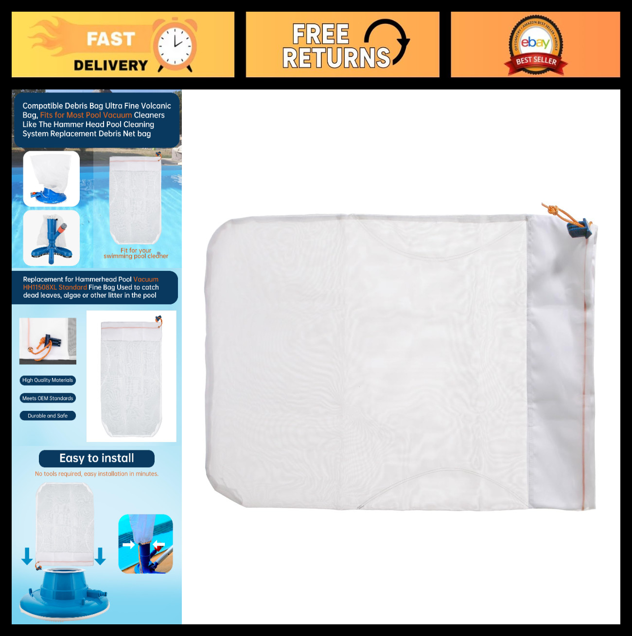 Pool Vacuum Bag Replacement – Ultra Fine 150 Micron Mesh for Swimming Pool Clean