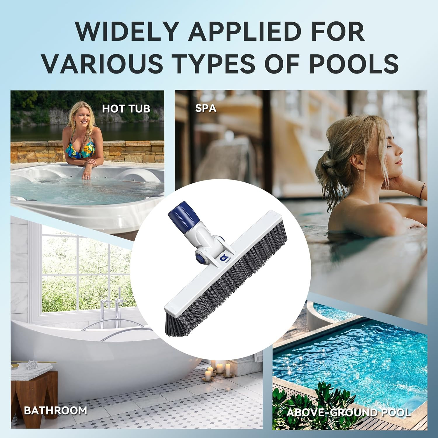 12&Prime; Pool Brush Head for Cleaning Walls Tiles Steps PP Bristles Fits Standard …