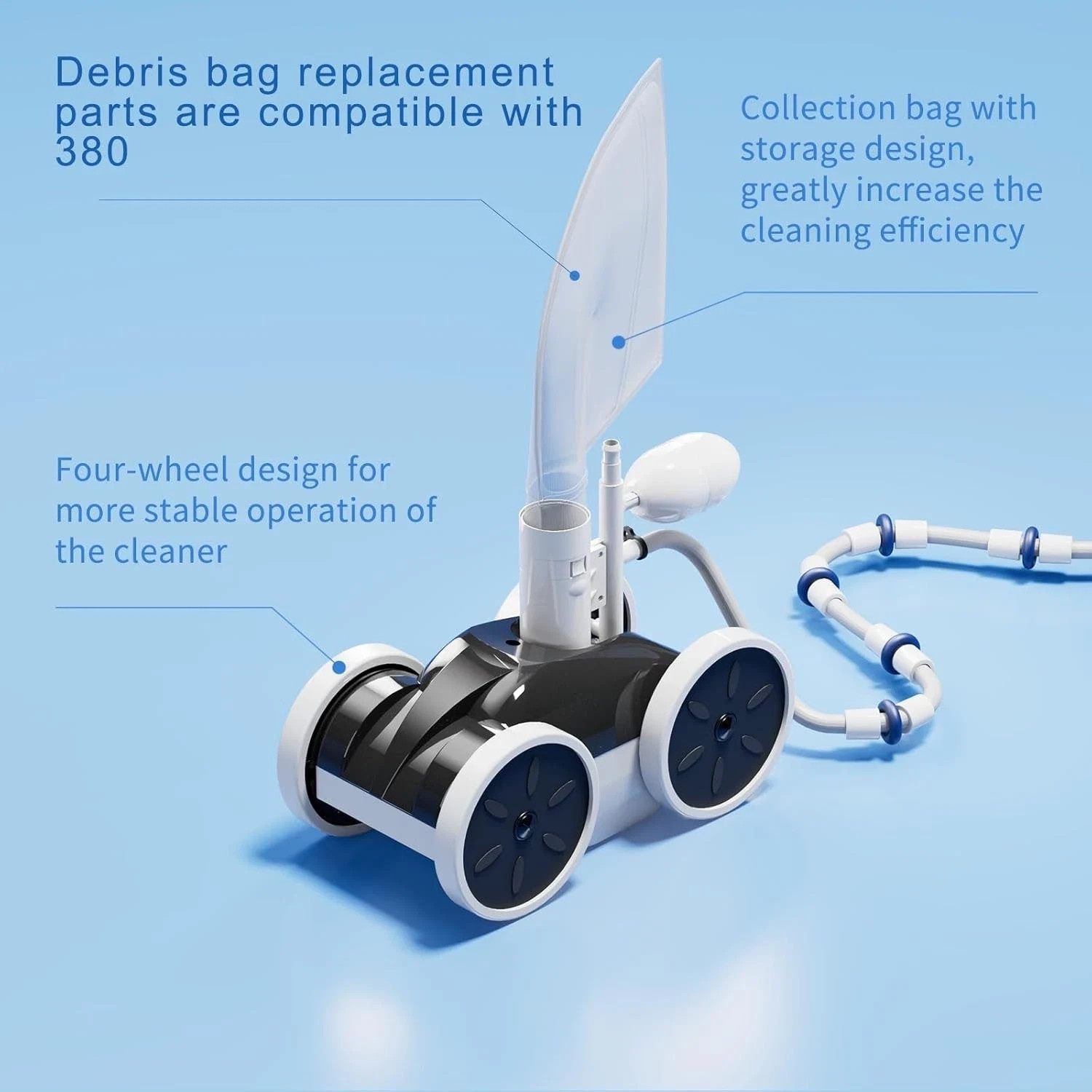 Amptyhub 4-Wheel Professional Pressure Side Sweeper Pool Cleaner