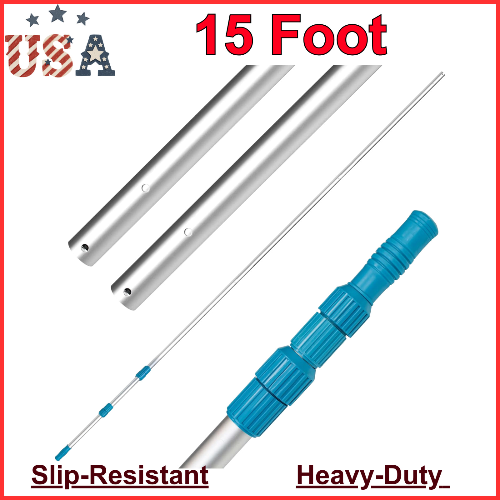 U.S. Pool Supply Telescoping Pole 15-Foot Aluminum Pool Pole Telescopic Cleaning