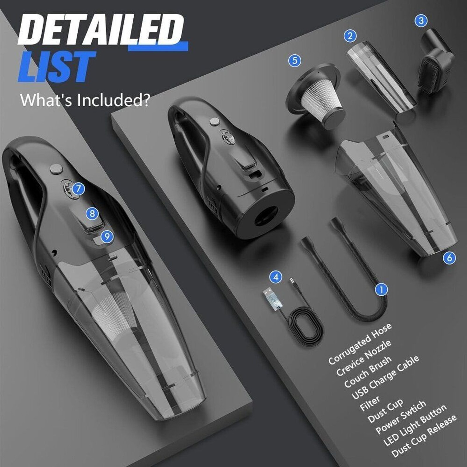 Handheld Vacuum Cordless Rechargeable, LED Light, 1.65 Pounds Car Vacuums