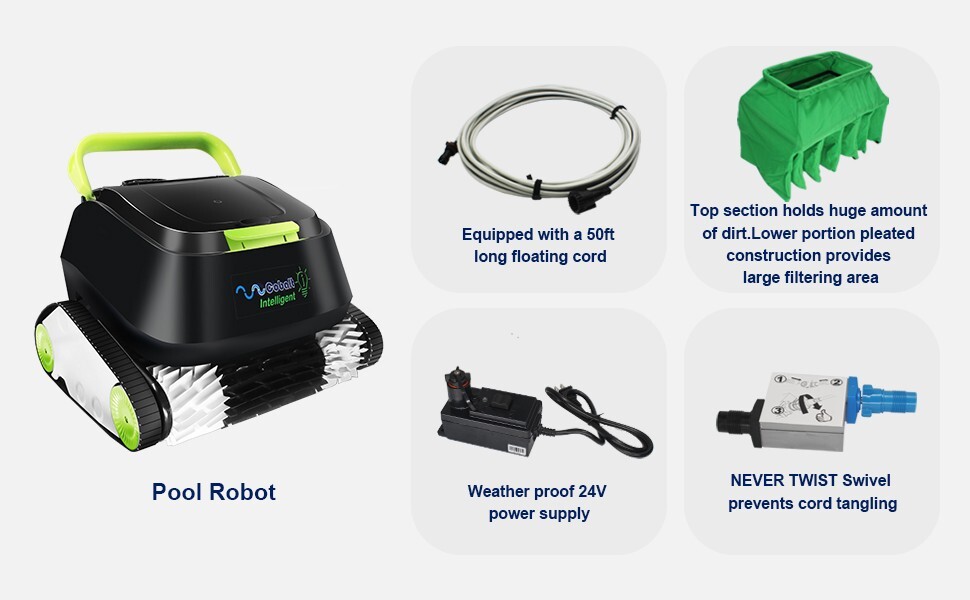 Cobalt Intelligent Pool Cleaner | Wall Climb, 3-Hr Timer, Fast Drain | 45ft Cord