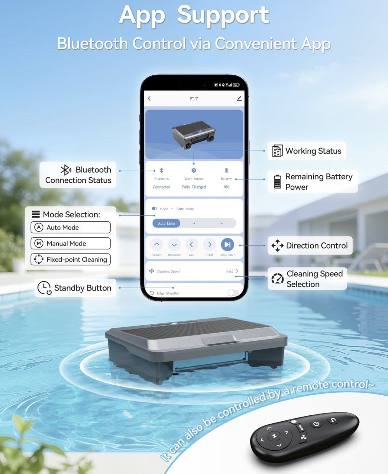 amazen F1T Solar Robotic Pool Skimmer, Remote/App, Self-Docking, Gray