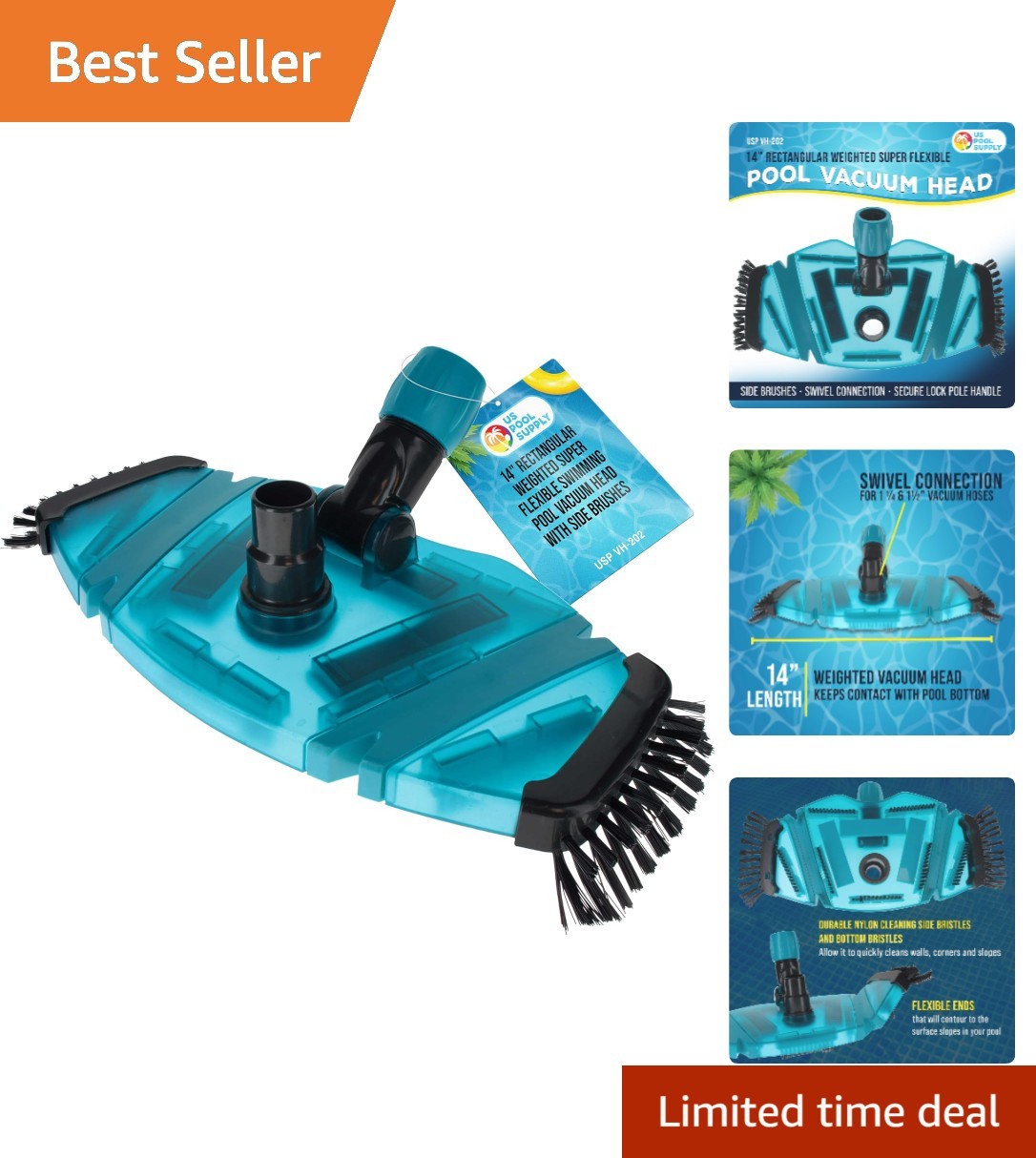 Effortless Pool Cleaning: 14&Prime; Weighted Vacuum Head for Inground & Above-Ground
