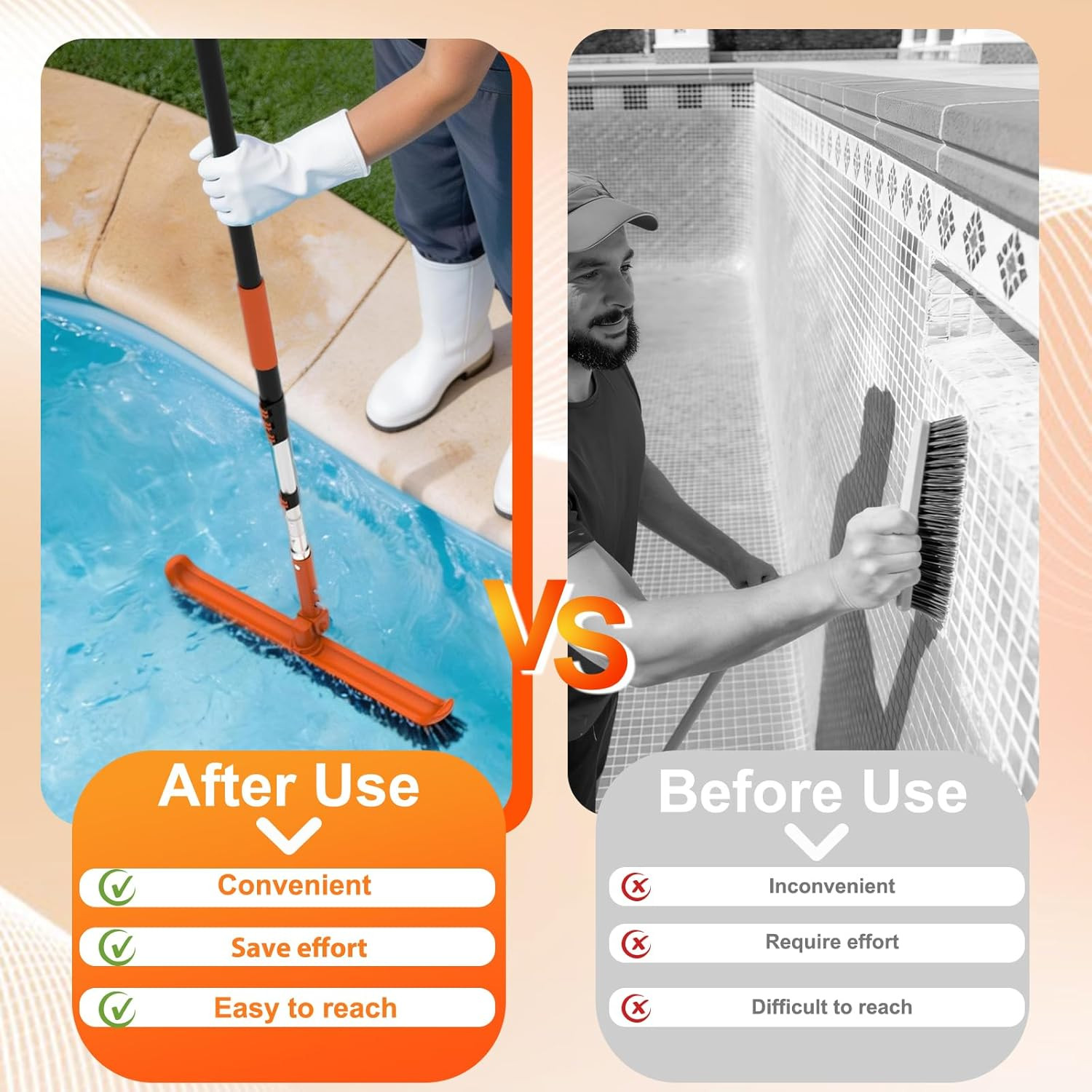 Pool Brush with Pole, 16FT Heavy Duty Telescopic Pool Pole with 18&Prime; Pool Brush,