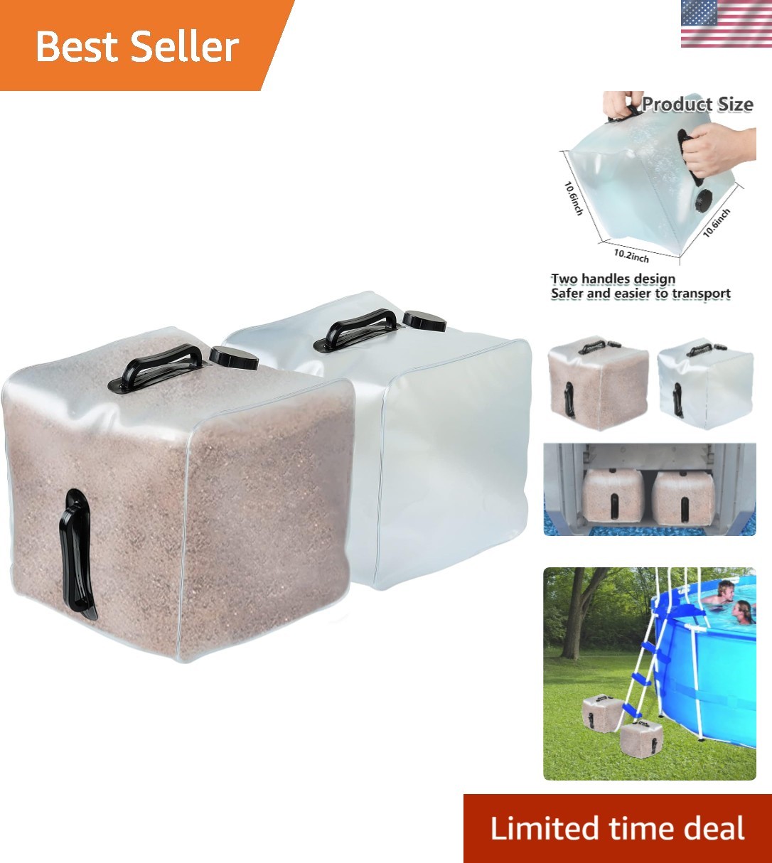 2 Pack Heavy Duty Pool Step Weights – Fillable Sand or Water Bags for Stability