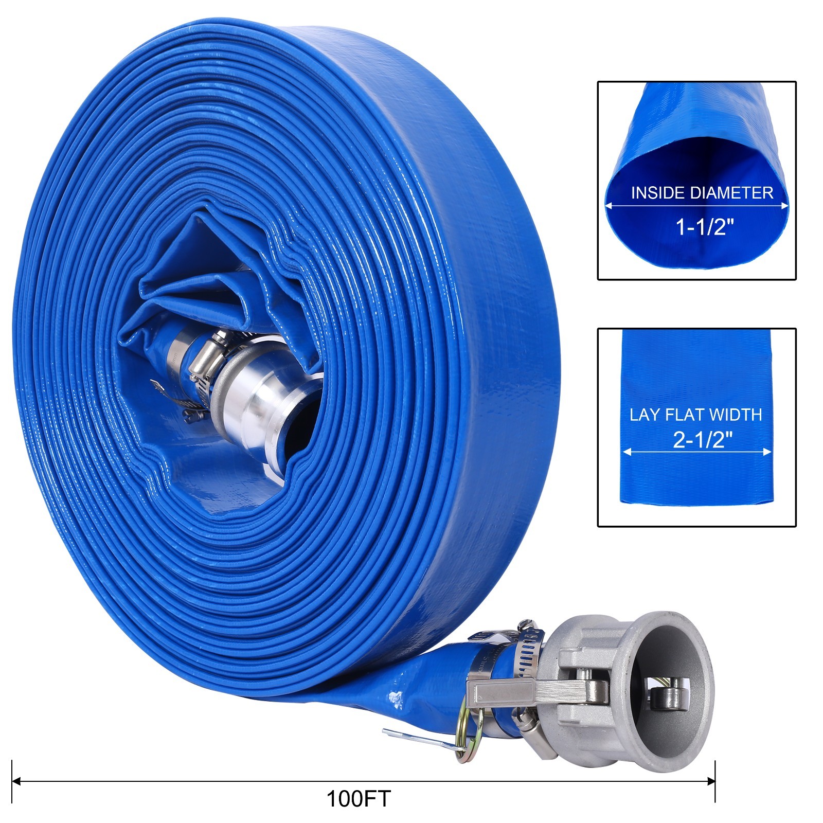 1.5&Prime; Pool Backwash Hose 100ft Heavy Duty PVC Camlock Fittings