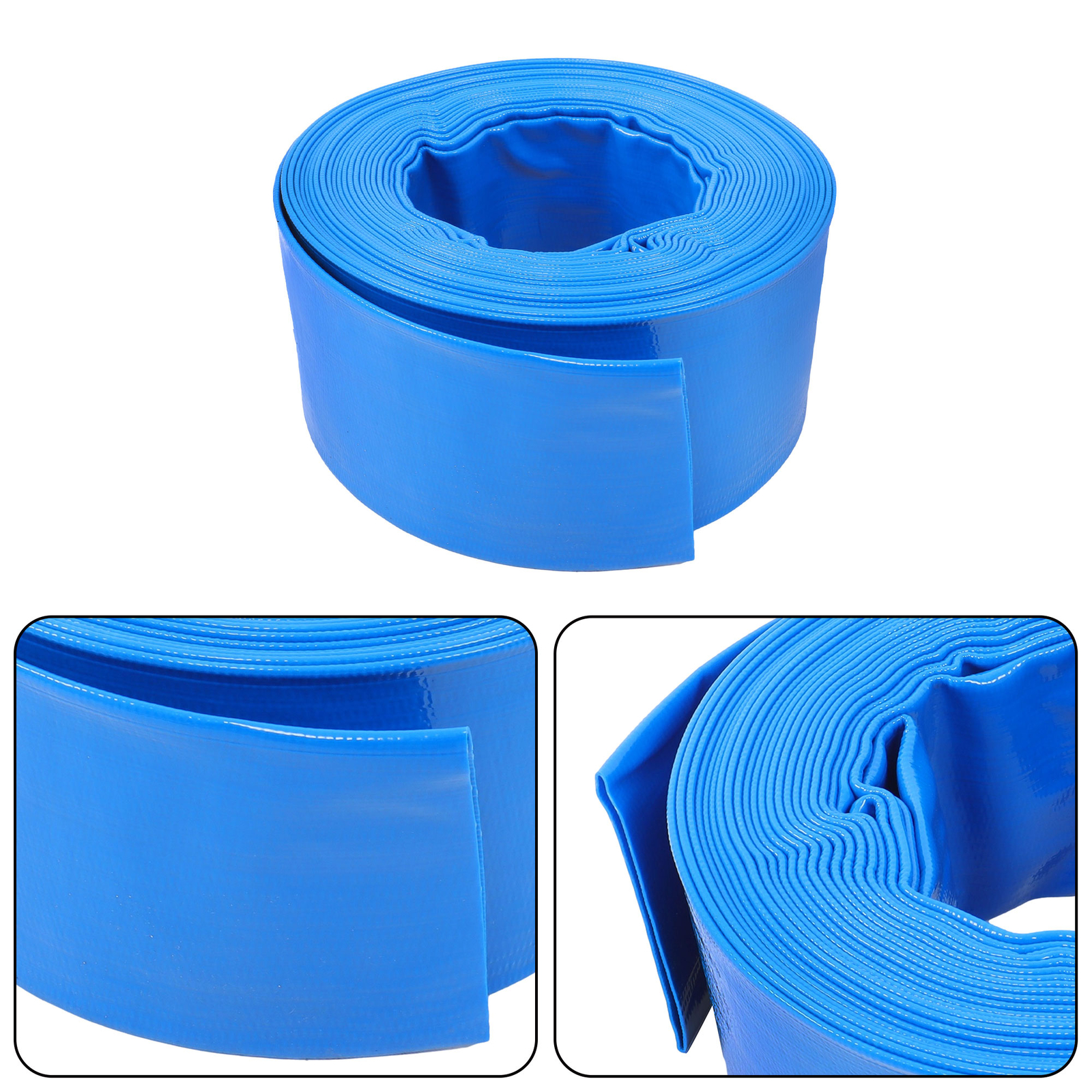 3&Prime; x 50 ft Blue PVC Lay Flat Water Discharge Pump Hoses With Two Hose Collets