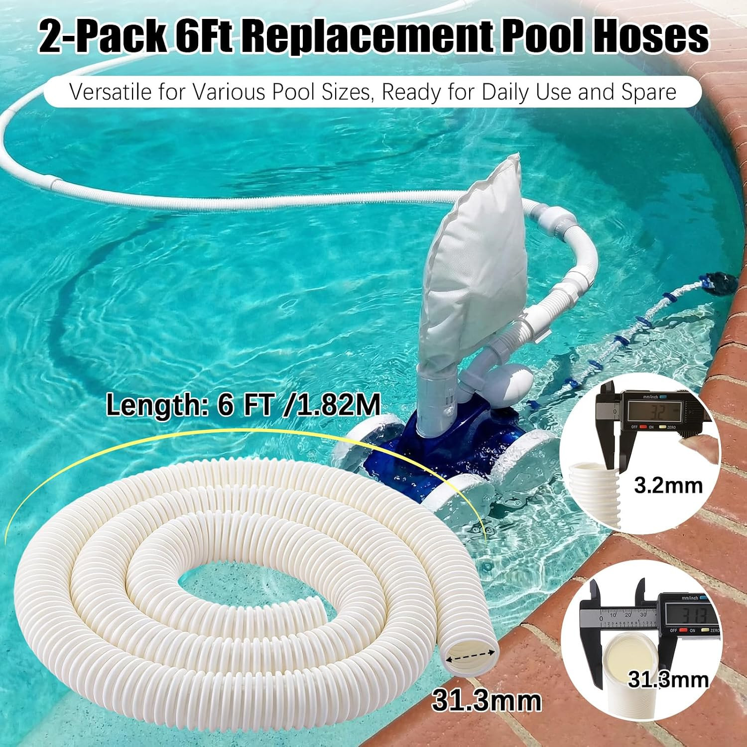 3 Pack 9-100-3102 Replacement Pool Hose Compatible with Polaris 360, 6-Ft Cuffle