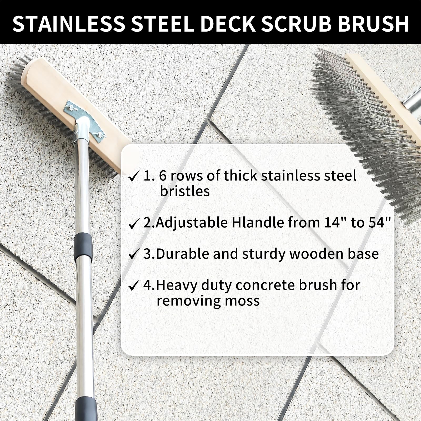 Stainless Steel Wire Scrub Brush with Long Handle, Heavy Duty Floor Scrubber …