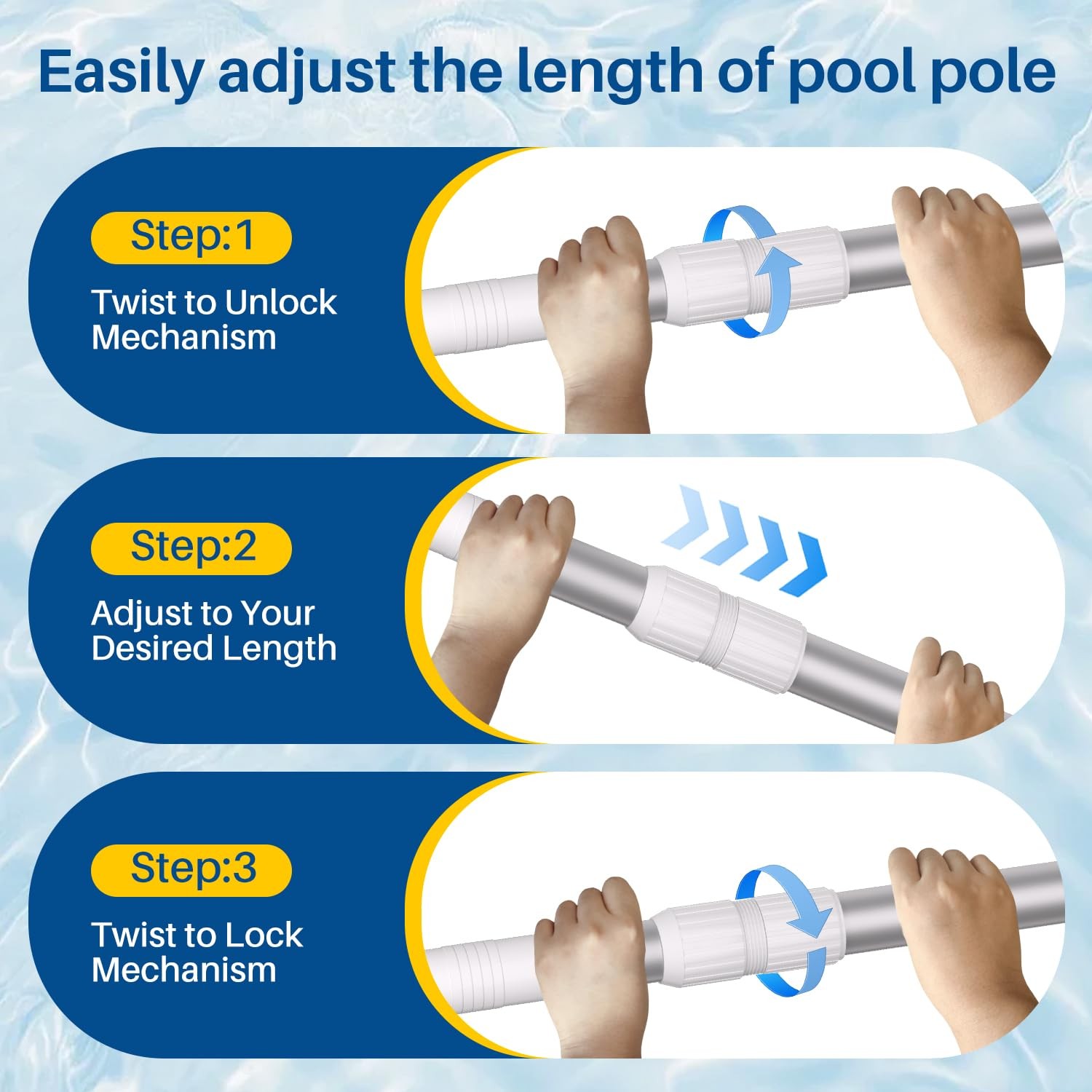 Telescopic 8FT Aluminum Pool Pole for Skimmer Nets, Vacuums, Brushes, Strong