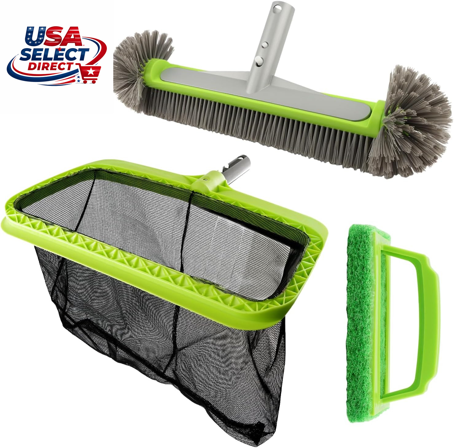 Swimming Pool Cleaning Kit with Leaf Skimmer, Brush, and Net
