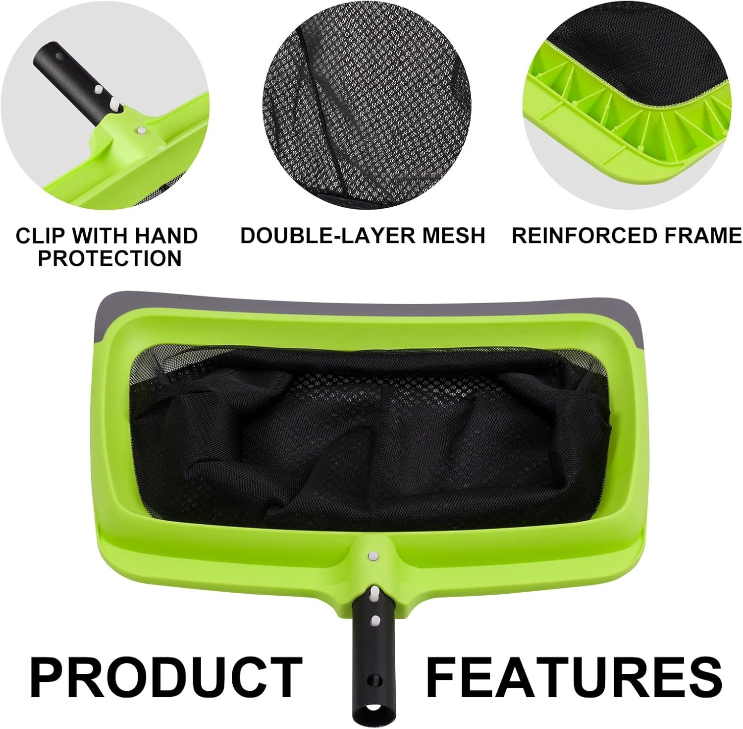 Pool Leaf Skimmer Net Reinforced Frame Deep Rake Mesh Netting Cleaner Head