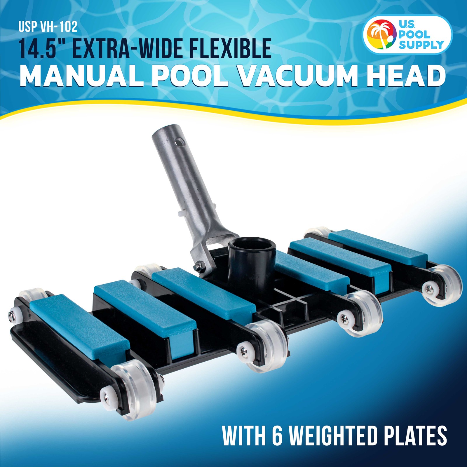 Manual Pool Vacuum Head for Inground Pools, Extra-Wide, Weighted – 1.5&Prime; Hose
