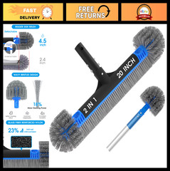 20&Prime; 2-in-1 Pool Brush & Cobweb Duster – Heavy Duty Round Cleaning Head, EZ Clip,