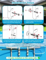 Pool Hooks for Poles – Adjustable 3-Hook Pool Pole Hanger for Above Ground Po…