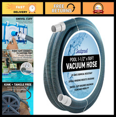 50-Ft Kinkproof Swimming Pool Vacuum Hose 1-1/2&Prime; – Swivel Cuff for Easy Cleaning