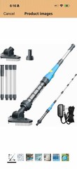 Cordless Rechargeable Pool Vacuum 60 Min w/ Telescopic Pole, Brush & Charger