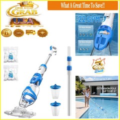 Battery-Powered Pool Vacuum 22 GPM Suction Handheld with 7.3 Ft Telescopic Pole
