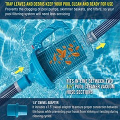 Inline Pool Leaf Canister 3-in-1 Filter Catcher Fits 1.5&Prime; Vacuum Hoses