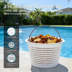 HeavyDuty Pool Skimmer Basket with Stainless Steel Handle, Fits Hayward &
