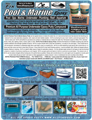 All Fix H2O EPOXY PUTTY Pool Repair Tile Gunite Stone Concrete Fiberglass Leaks