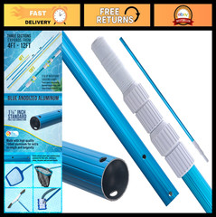 12ft Telescopic Aluminum Pool Pole – Skimmer, Rake, Brush, Vacuum Handle, 3-Piec