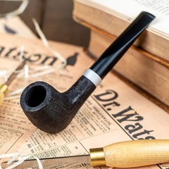 Dr. Watson – Briar Tobacco Pipe, Handcrafted, classic Billiard shape, Black