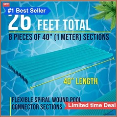 Pool Vacuum Hose 8 Piece Set 1.5 Inch 26 Feet Teal Spiral Wound Connector