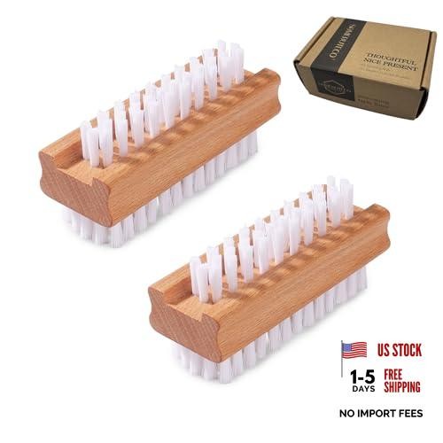 2-Pack Wooden Hand & Nail Brushes – Dual-Sided Fingernail Scrub Brush