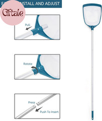 Upgrades Swimming Pool Leaf Net Skimmer Rake with Adjustable Aluminum Pole and N