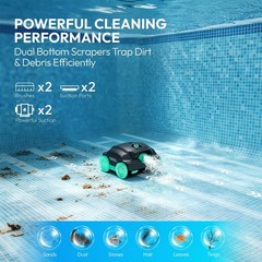 Cordless Robotic Pool Cleaner, Dual-Layer Filtration 100-Min, 860 Sq.Ft