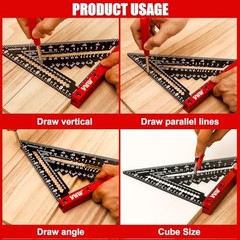VNW 7inch Rafter Square with Carpenter Pencil, 1/8&Prime; Precision 7-inch Black