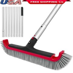 Swimming Pool Brush W/ 10FT Adjustable Pole Nylon Bristles EZ Clip Handle Home