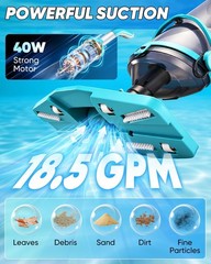 Saker Handheld Pool Vacuum Cordless 60 Min Runtime Telescopic