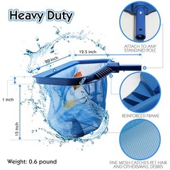 Pool Skimmer Net, Heavy Duty Leaf Rake Cleaning Tool, Fine Mesh Net Bag