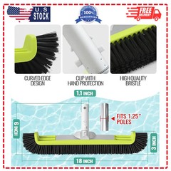 18 Inch Swimming Pool Brush Curved Heavy Duty Scrub Brush Fits 1.25 Inch Poles