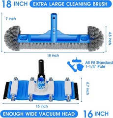 3-in-1 Pool Cleaning Kit with Brush, Vacuum, Net for Above Ground & In-ground…
