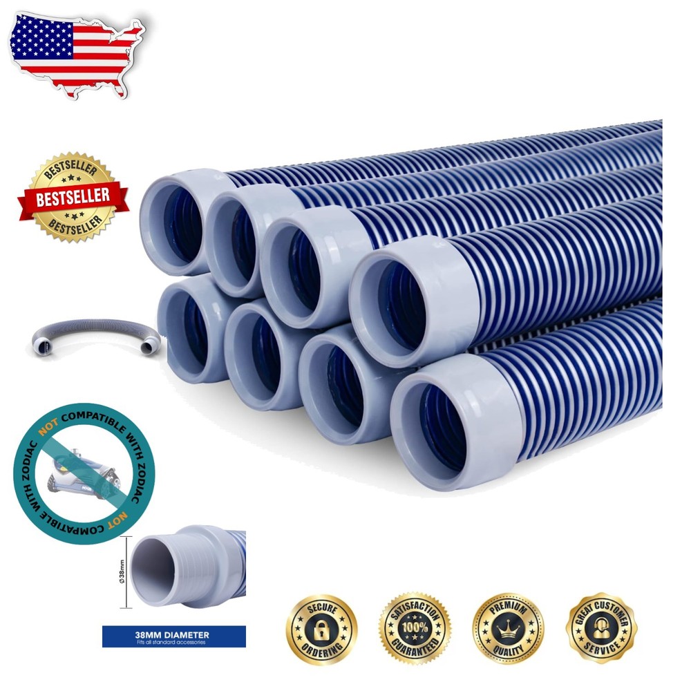 Heavy Duty Pool Cleaner Hose – 8 Piece 26ft, Flexible Polypropylene, Gray/Blue
