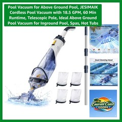 Cordless Pool Vacuum with 18.5 GPM Suction & 60 Min Runtime – Ideal for All P…