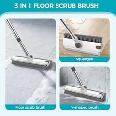 Floor Scrub Brush, 3 in 1 Floor Scrub Brush with 54-in Adjustable Grey White