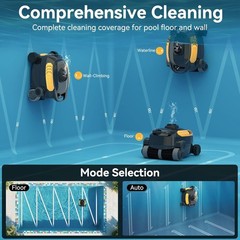 Cordless Robotic Pool Cleaner, Wall Climbing, Extended Battery Life, 0.28 Cu Ft