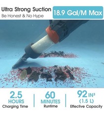 AQUAFYSH Cordless Pool Vacuum 25 Micron Fluff Ultra Fine Filter True Powerful