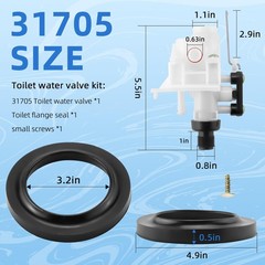 31705 31688 RV Toilet Water Valve Kit Fit for White & Black 1.5 inches
