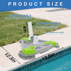 Weighted Triangular Pool Vacuum Head with Side Brushes, 13.5&Prime; Manual Pool Cle…