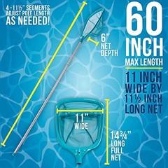U.S. Pool Supply 5ft Leaf Skimmer Net with 4-Section Aluminum Pole Fine Mesh