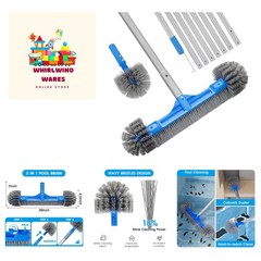20’’ Detachable Pool Brush with 9 FT Pole & Hidden Hook – Ultimate Cleaning Tool
