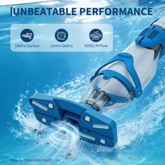 Cordless Handheld Pool Vacuum Rechargeable 60min w/ Telescopic Pole & Dual Speed